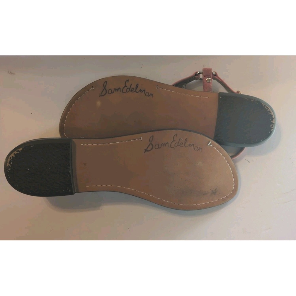 Sam Edelman Greta 10.5 Leather Gigi Adjustable T-Strap Sandals Pink Suede Flat - Picture 9 of 10